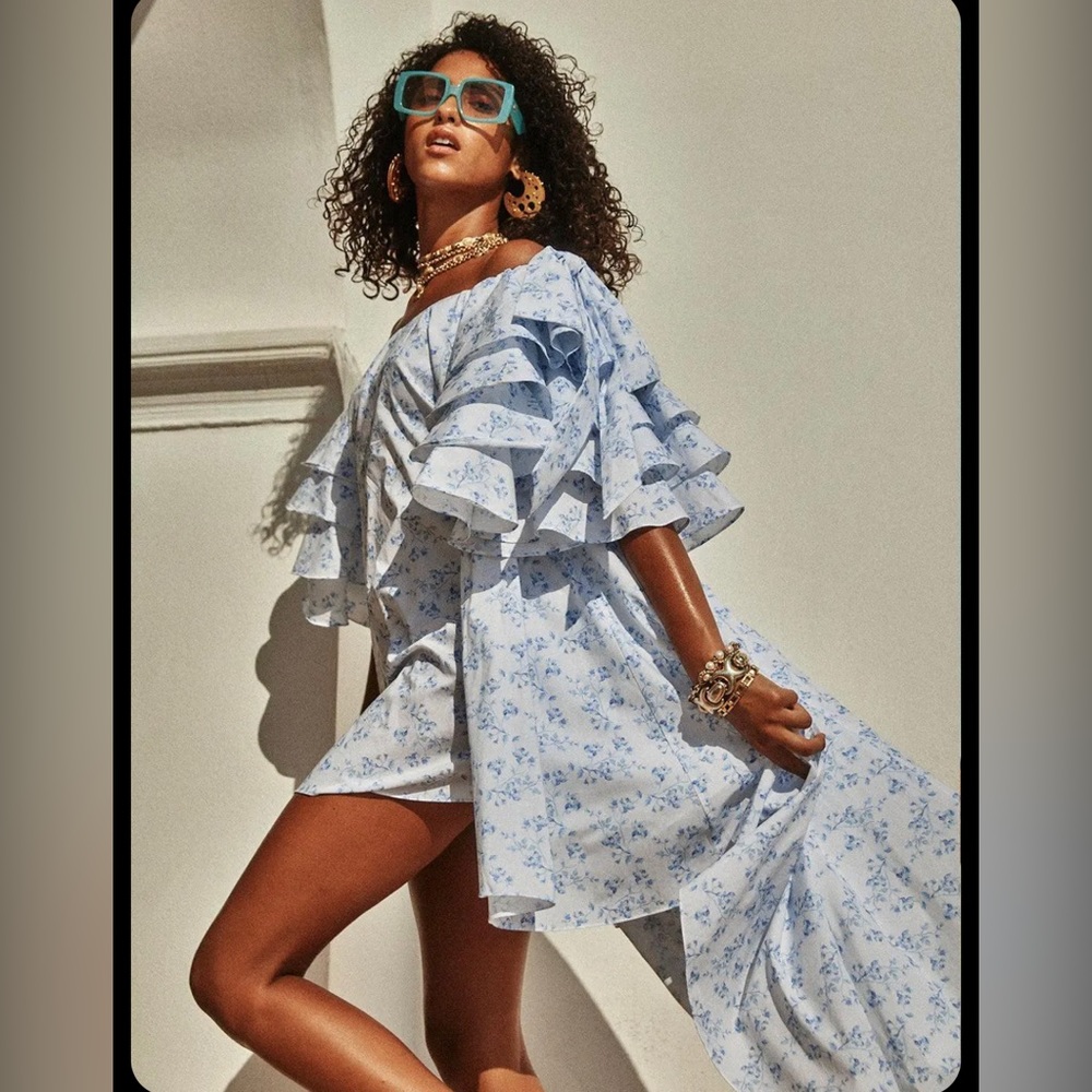 Caroline Constas Fiona Off-the-Shoulder High-Low Ruffle Dress